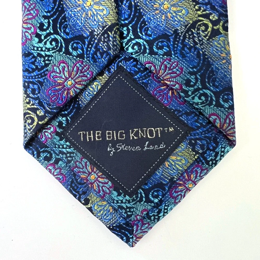 The Big Knot by Steven Land Mens Silk Tie Blue Purple Floral Paisley Wide 4 Inch